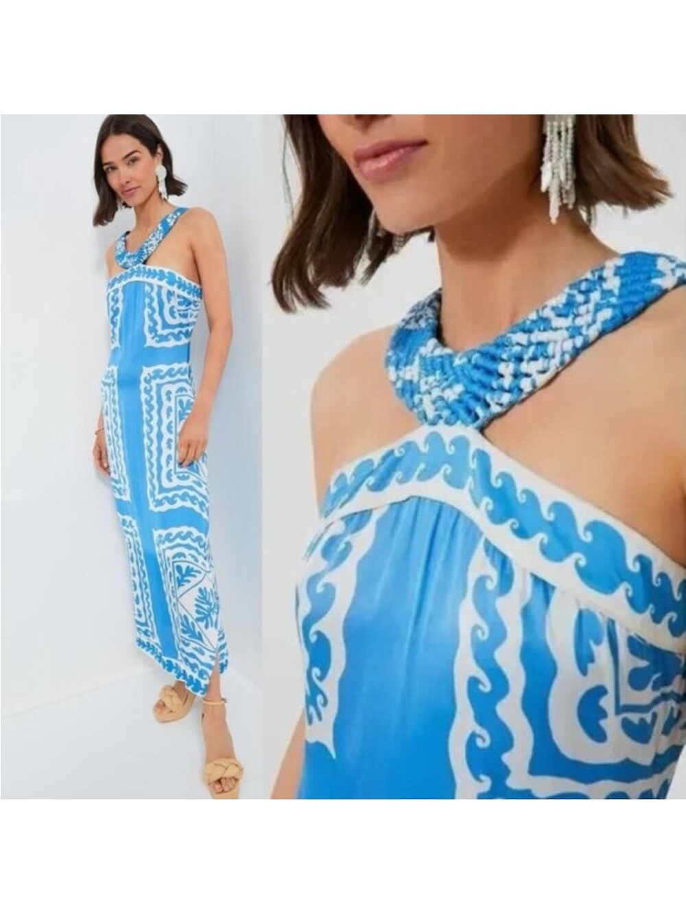 Tuckernuck Blue and White Cross-Neck Maxi Dress - Picture 2 of 10